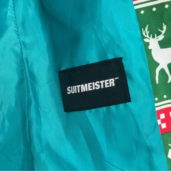 Suitmeister Men Blazer Sportscoat Small Nordic Reindeer Christ Suit Green - Picture 8 of 13